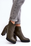 Fashionable Leather Boots On Heel Laura Messi 2509/195 Dark Green