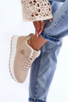 Platform Sport Leather Shoes with Fleece Lining Beige Adite