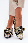 Leather Pumps With Flowers And Bow Black N6539-44