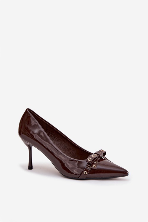 Patent Leather Heels With Bow Chocolate Janisse