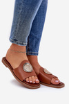 Eco Leather Slippers On Flat Heel With Decoration Camel Tatereia