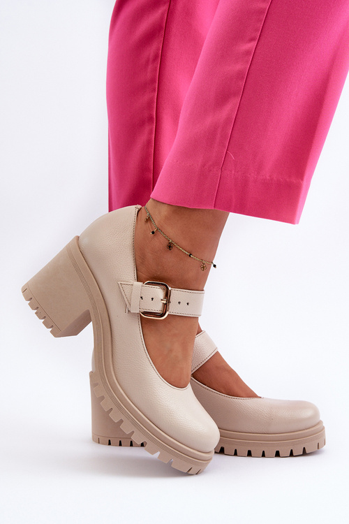 Zazoo 20166 Leather Beige Court Shoes