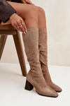 Women's Low Heel Boots with Stitching Beige Celandine