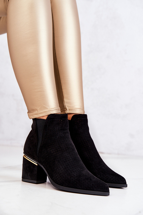 Suede Openwork Cowboy Boots Black Helloni