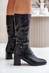 Insulated heeled boots eco leather mid-calf black Ellithira