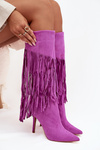Women's High Heel Boots with Fringes Purple Isalune