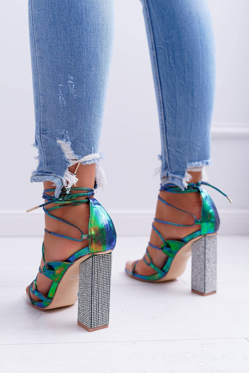 Women's Stiletto Sandals With Zircons Petrol Tie Everything