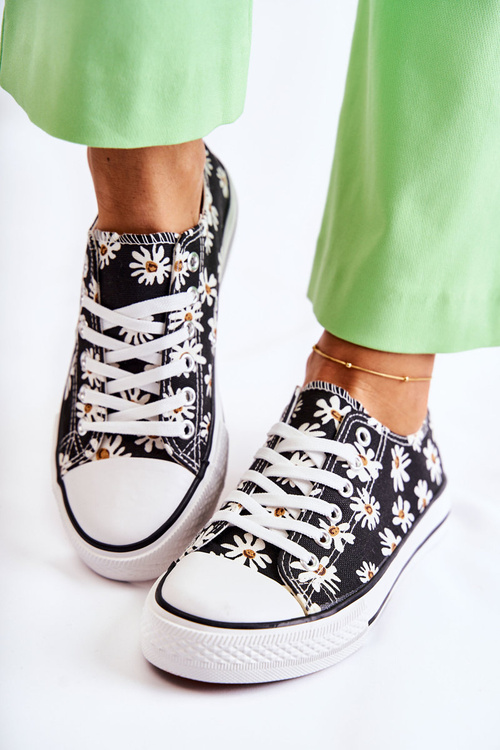 Women's Low Sneakers With Flowers Black Janey