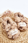 Beige Children's Fur Slippers with Bear Apolanie