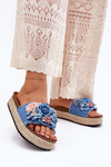 Ladies platform sandals with weaving and flowers blue Chellia