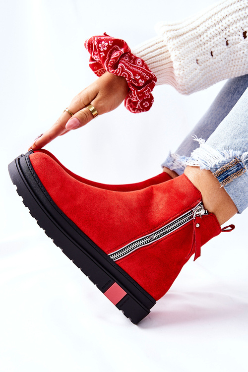 Platform Suede Lace-up Booties Red Nessa