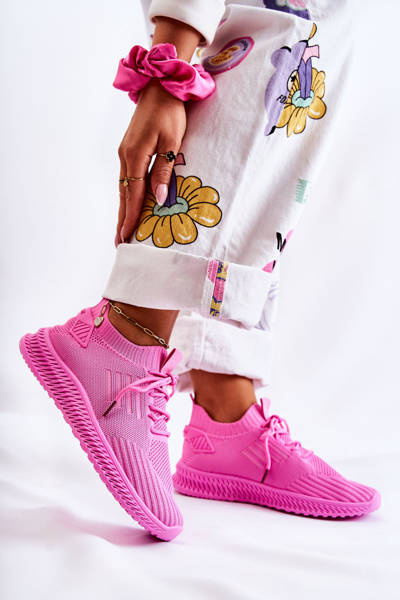 Buty Sportowe Sneakersy Damskie Materiałowe Różowe Storia