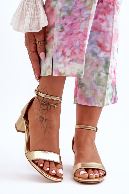 Leather Heeled Sandals Smooth gold Inspire Me!