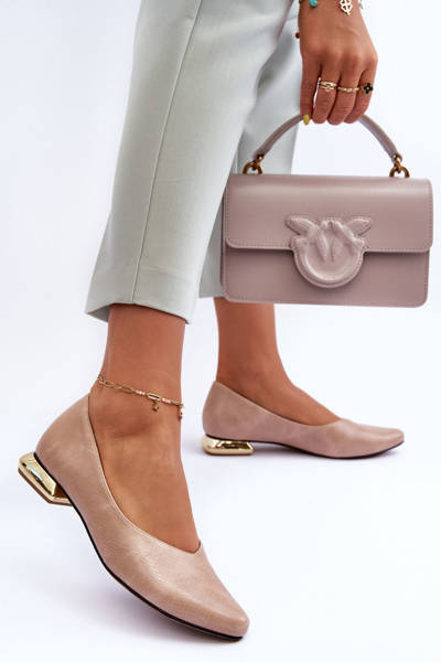 Leather Ballet Flats with Flat Heel Beige Vaani