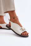 Women's Flat Heeled Sandals with White Ornament Loraeleh