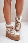 Snow Boots On Platform With Lacing Beige Izathiel