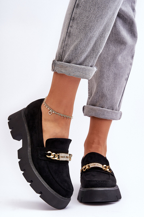 Classic Suede Loafers On A Chunky Platform Black Catch Me!
