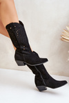 Suede Boots With Cutout Shaft Black Zazoo 3609