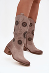 Suede Leather Women's Boots With Openwork Pattern Zazoo 3852 Cappuccino