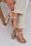 Leather Elegant Sandals On Heel Dark Beige Laura Messi 2136