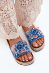 Ladies platform sandals with weaving and flowers blue Chellia