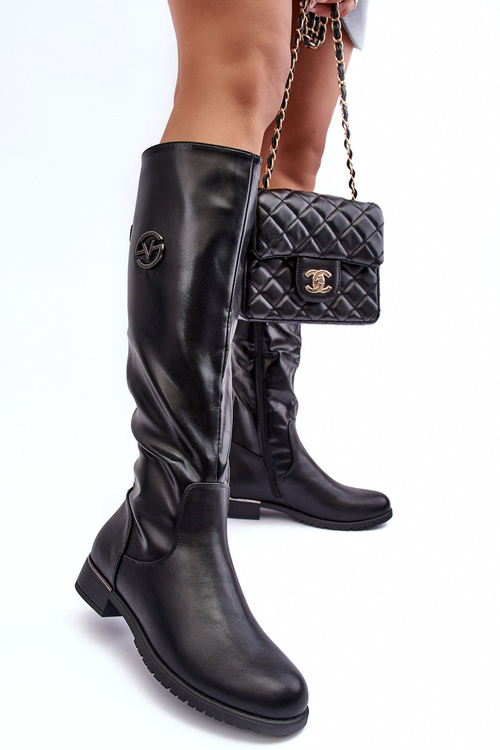 Women's Leather Ankle Boots Flat Heel Black Albuna