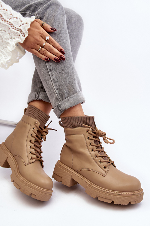 Women's ankle boots with sock in beige by Rivella