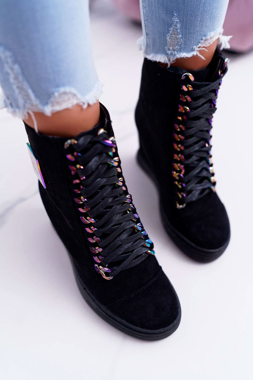 Lu Boo Women's Black Suede Sneakers with Iridescent Monica Chains