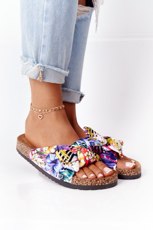 Slippers On The Cork Sole White With Flowers Wendy