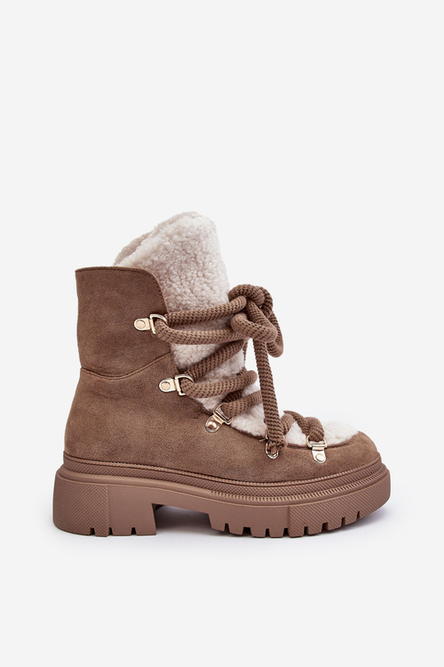 Trapery Śniegowce Damskie Wiązane Beżowe Shala JJ53P