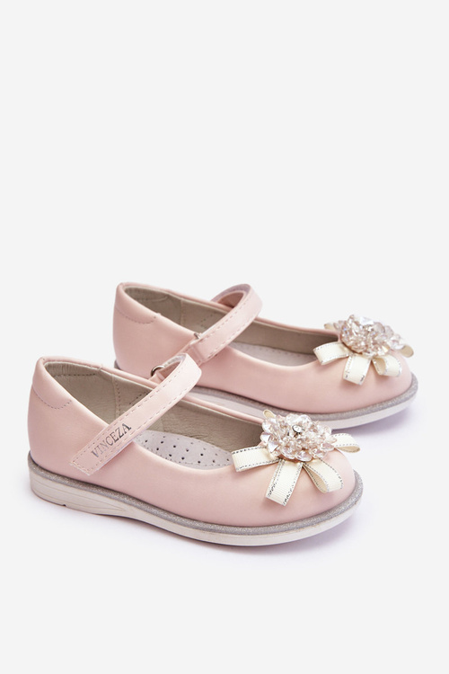 Children's Velcro Ballerinas With Decorative Flower Pink Freya