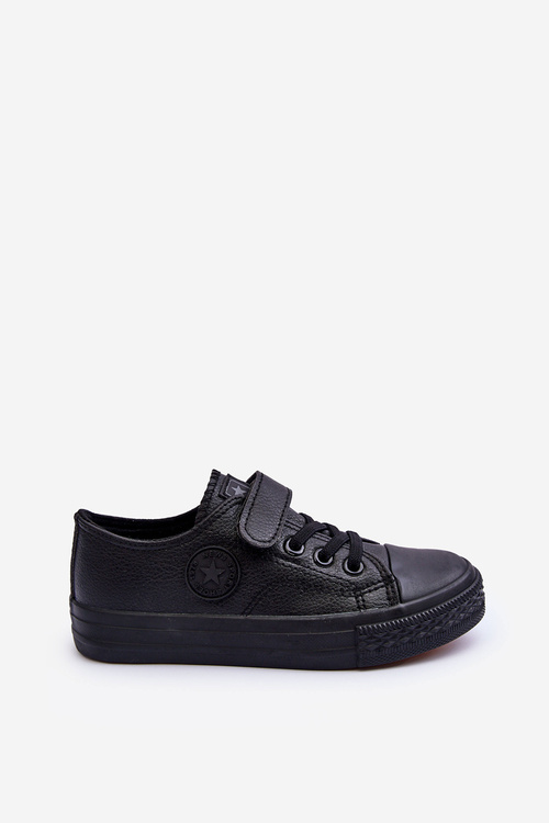 Kids Leather Lace-up Sneakers Black Delmara