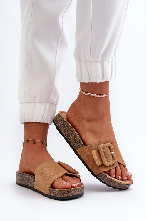 Women's Sandals with Buckle Eco Suede Camel Laeltia
