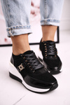 Women’s Leather Wedge Sneakers Black Gold Roxette