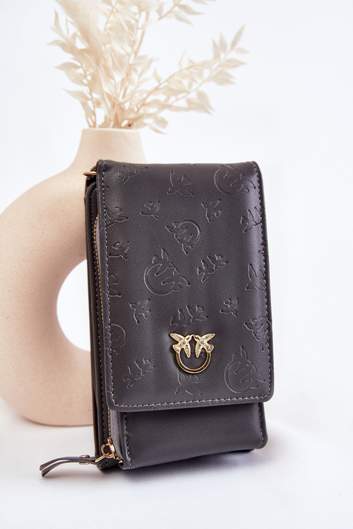 Fashionable Handbag Wallet 2in1 With Embossing Grey Savano 