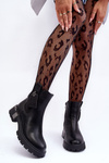 Leather Ankle Boots With Decorations On Flat Heel Black Shandee 