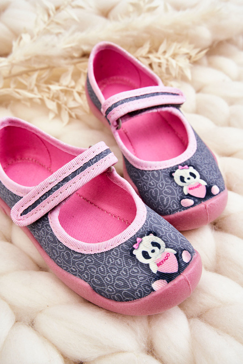 Papcie Baleriny Dziecięce Panda Szaro-Różowe Befado 114X506