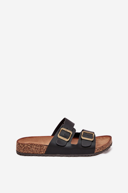 Women's Flip Flops On Cork Platform With Buckles Black Vesina