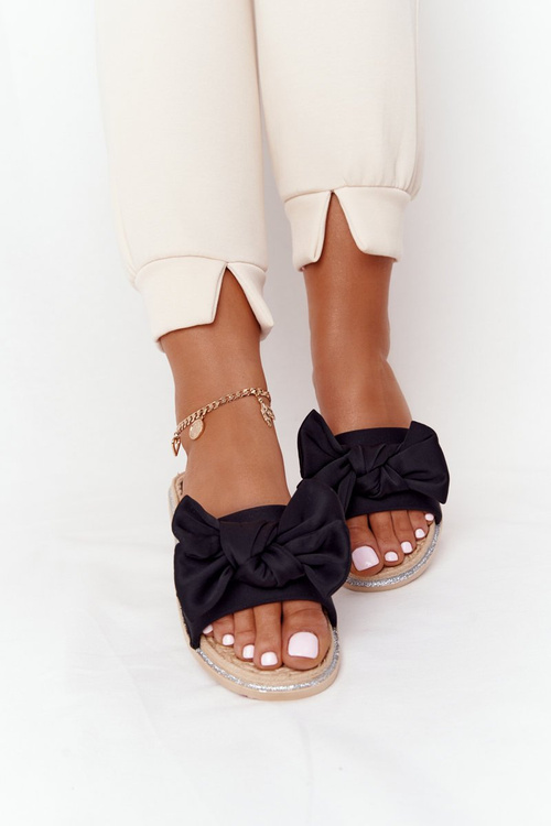 Rubber Slippers With A Bow Black Andrea