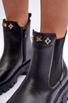 Women's Leather Ankle Boots with Decorative Black Lobb