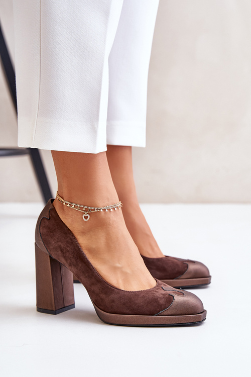 Suede Pumps On Heel Brown Laura Messi 2702