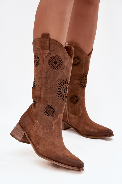 Open Women's Boots Made of Natural Suede on Block Zazoo 3793 Brown