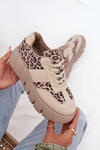 Suede Insulated Women's Sneakers On Chunky Platform Vinceza 66841 Leopard Beige