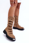 High Boots with Straps Suede Workery Beige Elnatea 