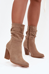 Women's Block Heel Ankle Boots with Ruching Beige Jovessa