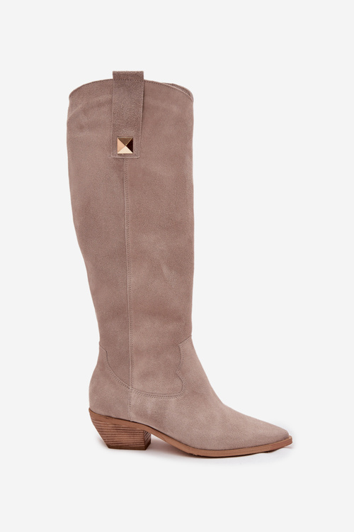 Leather Suede Cowboy Boots Insulated Zazoo 4224 Cappuccino