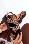 Women's Sandals With Leopard Print On Platform Eco Suede Brown Karonia