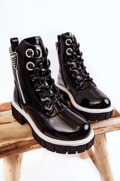 Lacquered Warm Boots With Zipper Black Marcella