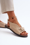 Women's Flat Heel Sandals with Beige Ornament Loraeleh