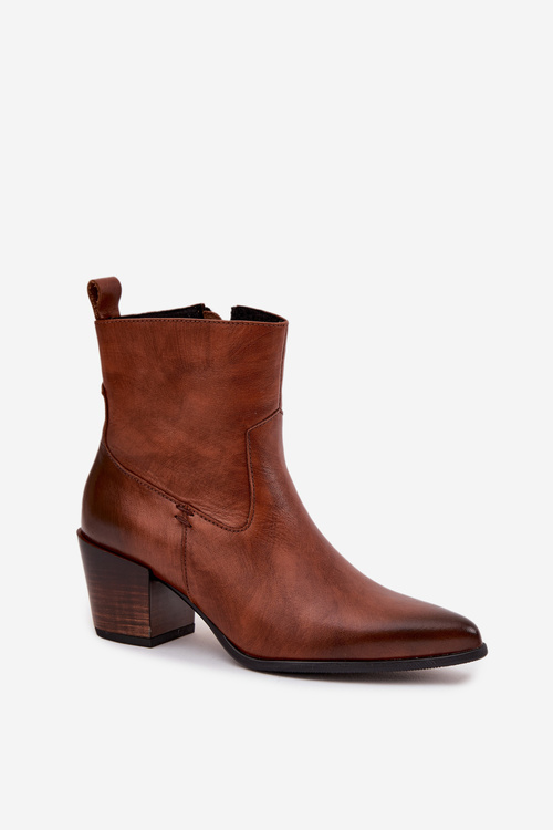 Leather Cowboy Boots Women Heeled Insulated Zazoo 60565 Brown